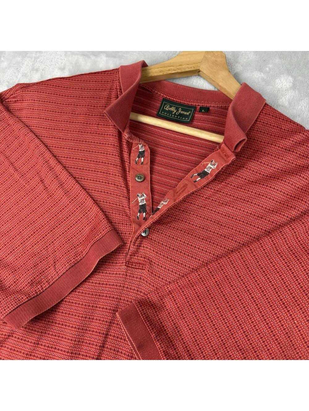 VTG Bobby Jones Golf Collection Polo Shirt Mens L Red Cotton Made In Italy Logo